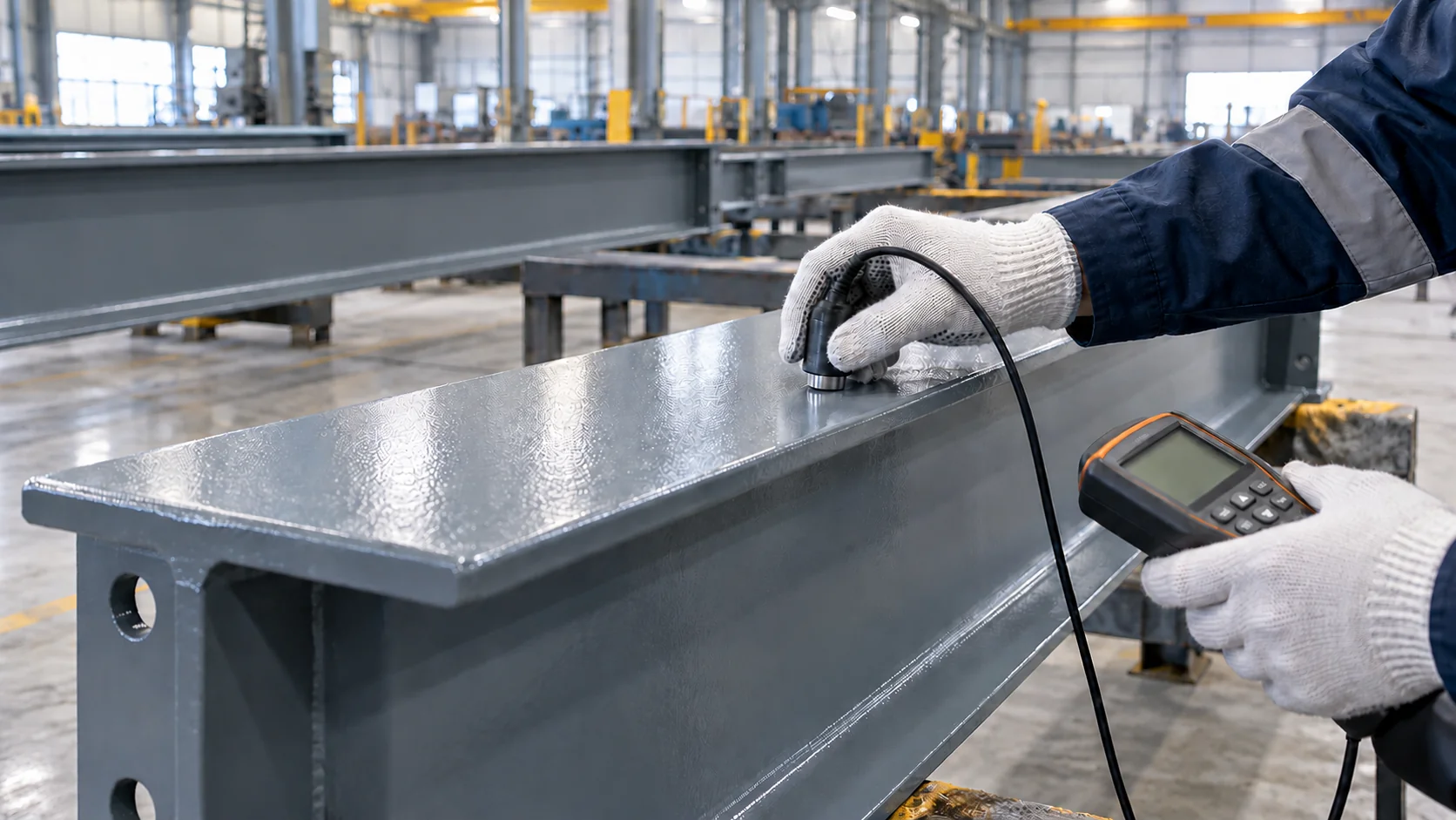 Illustrative coating-thickness inspection on a steel beam