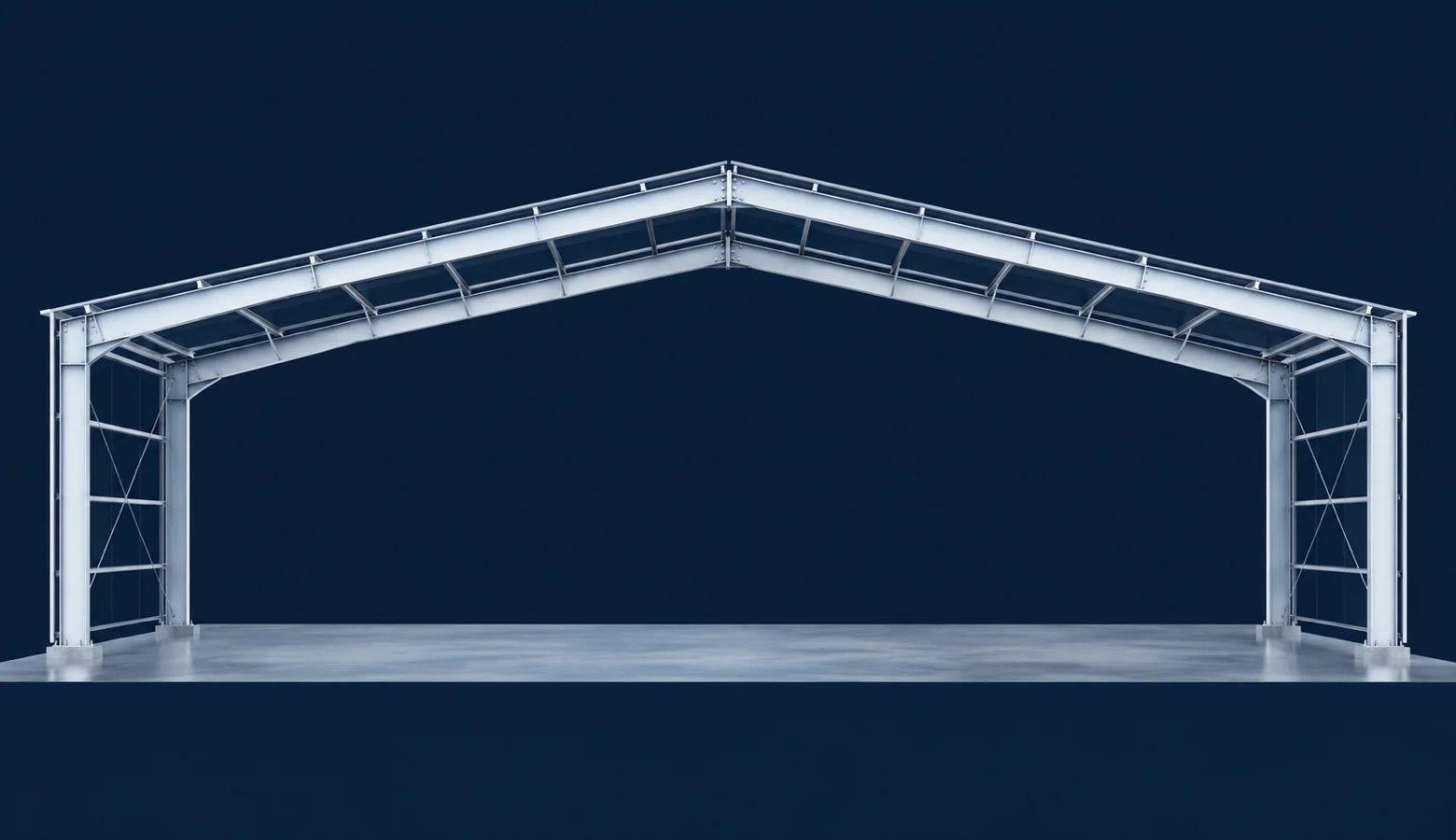 Steel frame outline with a single span across the full width and no interior columns