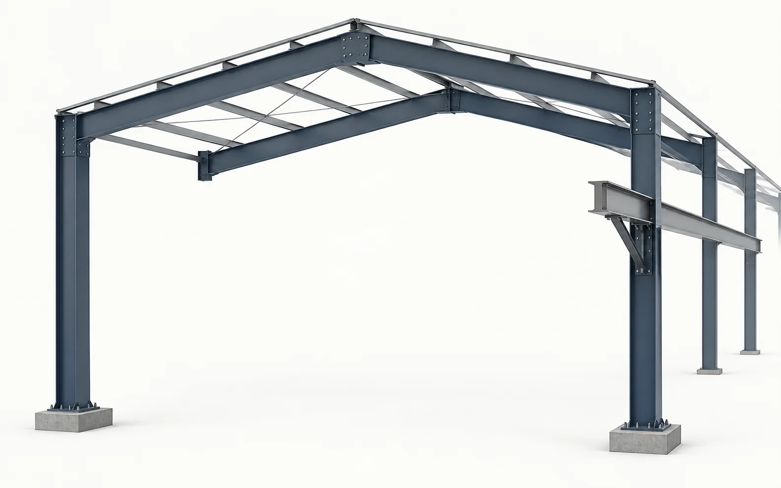Section of a steel frame with a crane beam running beside the column