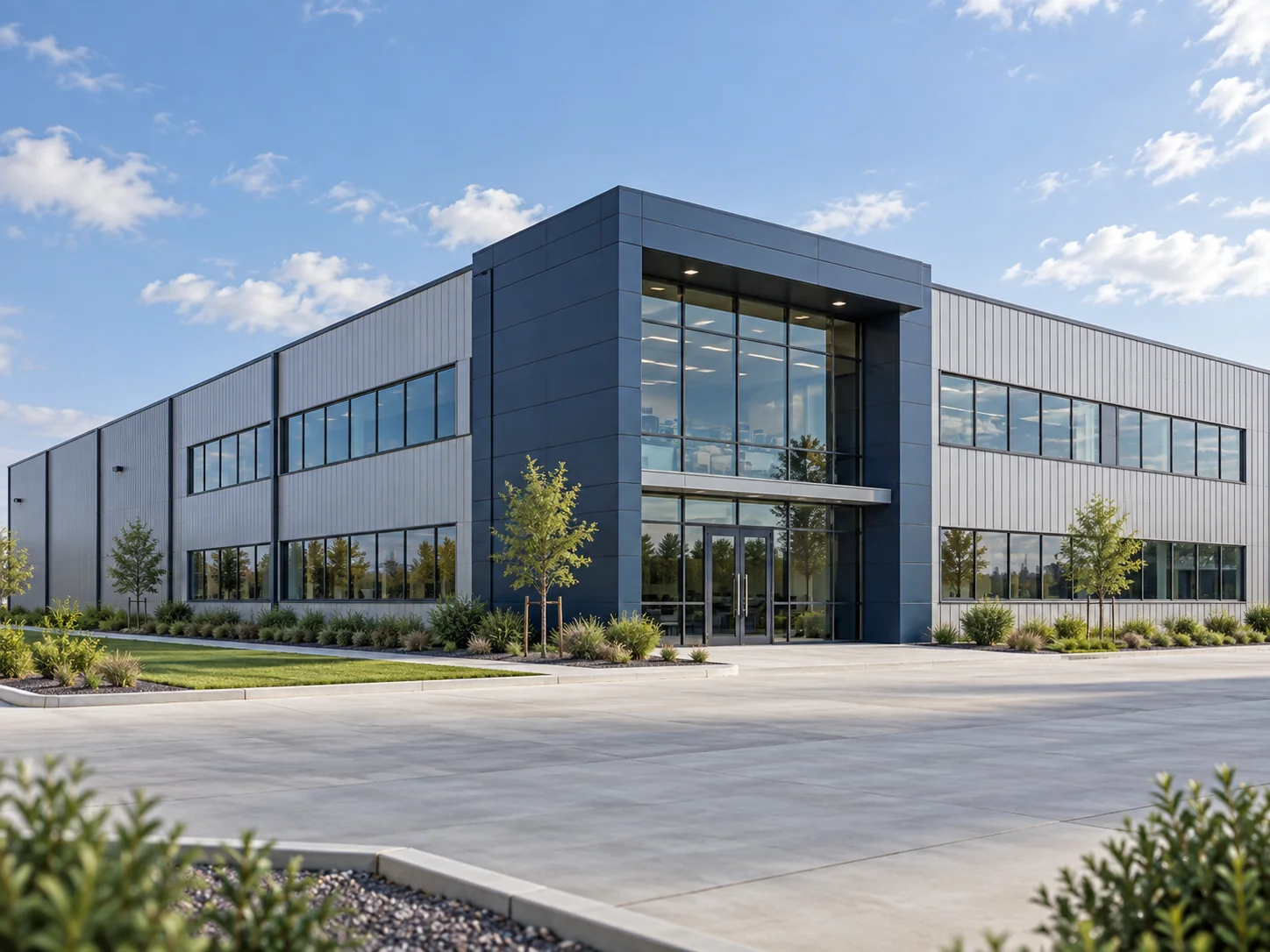 Exterior of a steel-framed office building